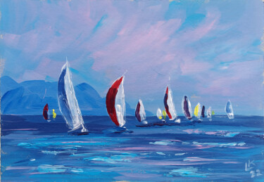 Картина под названием "Sailing in the sea" - Lada Kholosho, Подлинное произведение искусства, Акрил