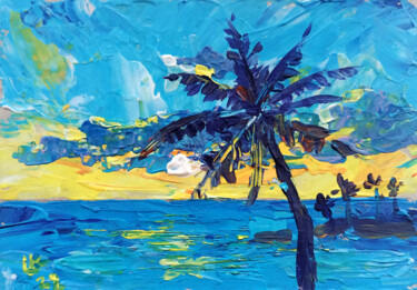 Картина под названием "Landscape with palm…" - Lada Kholosho, Подлинное произведение искусства, Акрил