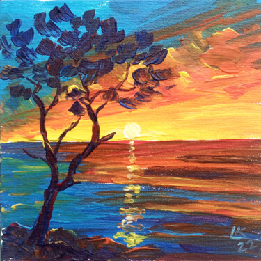 Картина под названием "Romantic sunset ove…" - Lada Kholosho, Подлинное произведение искусства, Акрил