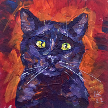 Картина под названием "Black Cat With Yell…" - Lada Kholosho, Подлинное произведение искусства, Акрил