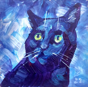 Картина под названием "Blue Cat" - Lada Kholosho, Подлинное произведение искусства, Акрил