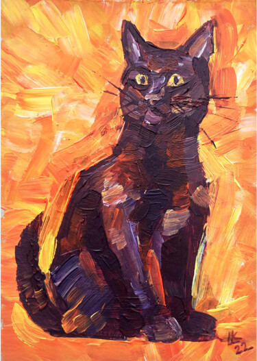 Картина под названием "Angry Black Cat" - Lada Kholosho, Подлинное произведение искусства, Акрил