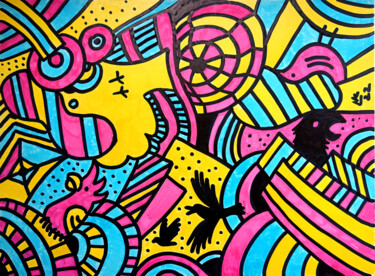 Tekening getiteld "Colorful world of b…" door Lada Kholosho, Origineel Kunstwerk, Marker