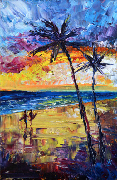 Schilderij getiteld "Tropical seascape" door Lada Kholosho, Origineel Kunstwerk, Olie