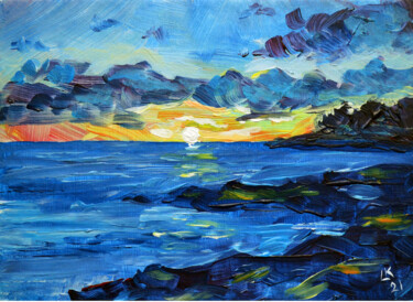 Pintura intitulada "Rising sun over bea…" por Lada Kholosho, Obras de arte originais, Acrílico