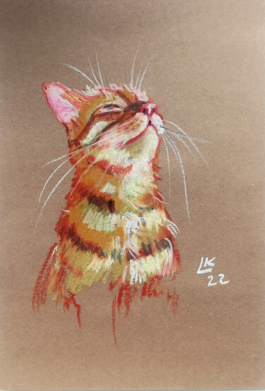 Картина под названием "Ginger cat smiling" - Lada Kholosho, Подлинное произведение искусства, Пастель