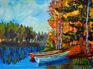 Malerei mit dem Titel "Boats on a lake. Au…" von Lada Kholosho, Original-Kunstwerk, Acryl