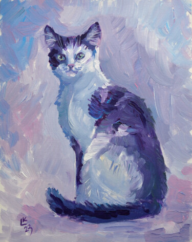 Peinture intitulée "Bicolor Cat" par Lada Kholosho, Œuvre d'art originale, Acrylique Monté sur Carton