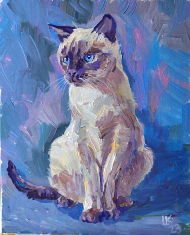 Malerei mit dem Titel "Siamese Cat" von Lada Kholosho, Original-Kunstwerk, Acryl Auf Karton montiert
