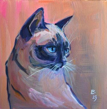 Painting titled "Siamese Cat portrai…" by Lada Kholosho, Original Artwork, Acrylic Mounted on Cardboard