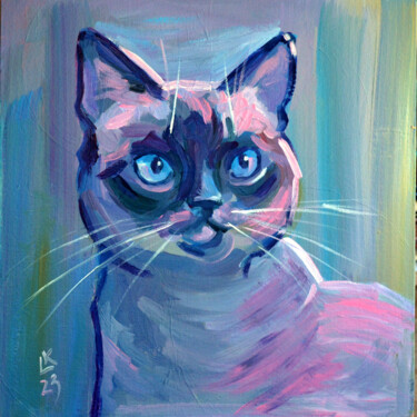 Painting titled "Siamese Cat portrai…" by Lada Kholosho, Original Artwork, Acrylic Mounted on Cardboard