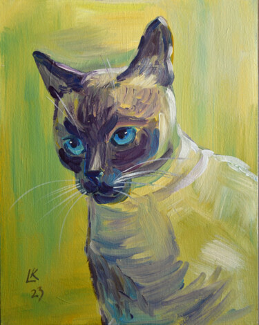 Peinture intitulée "Siamese Cat portrai…" par Lada Kholosho, Œuvre d'art originale, Acrylique Monté sur Carton