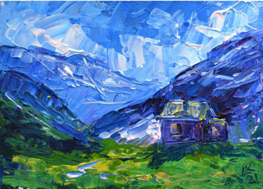 Malerei mit dem Titel "Cabin in the mounta…" von Lada Kholosho, Original-Kunstwerk, Acryl