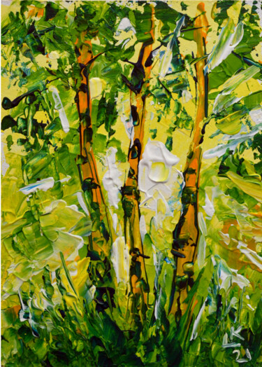 Painting titled "Birch trees" by Lada Kholosho, Original Artwork, Acrylic