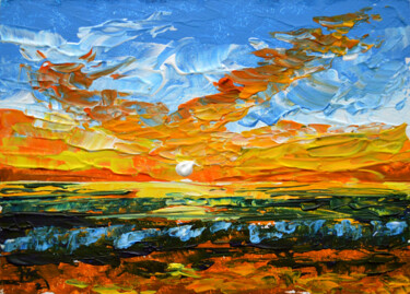 Pintura titulada "Sunset on the ocean…" por Lada Kholosho, Obra de arte original, Acrílico