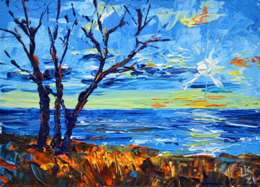 Schilderij getiteld "Autumn on the beach" door Lada Kholosho, Origineel Kunstwerk, Acryl