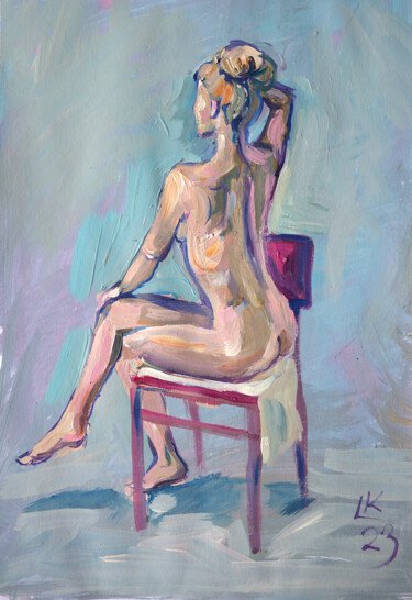 Tekening getiteld "Nude woman sitting…" door Lada Kholosho, Origineel Kunstwerk, Acryl
