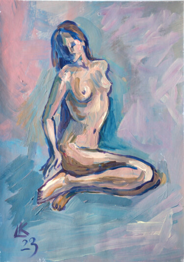 Malarstwo zatytułowany „Nude woman with lon…” autorstwa Lada Kholosho, Oryginalna praca, Akryl