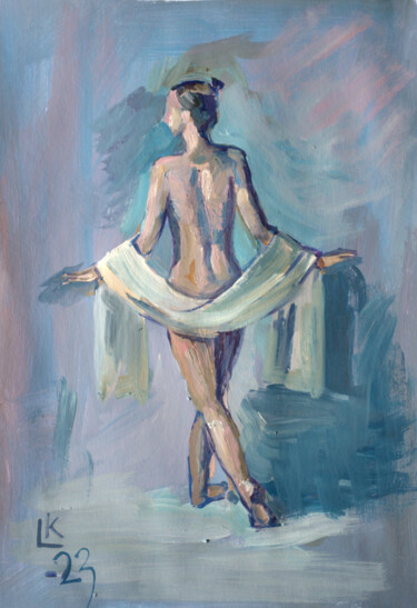 Картина под названием "Woman with white sh…" - Lada Kholosho, Подлинное произведение искусства, Акрил