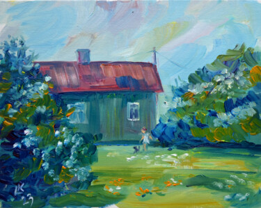 Painting titled "Summer in the grand…" by Lada Kholosho, Original Artwork, Oil Mounted on Cardboard