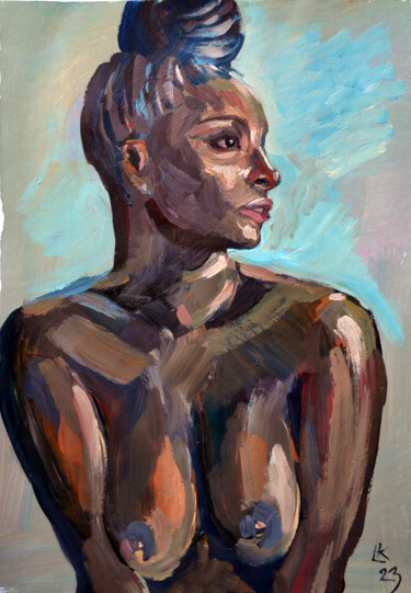 Painting titled "Beautiful black nud…" by Lada Kholosho, Original Artwork, Acrylic