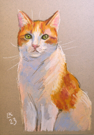Painting titled "Lovely cat" by Lada Kholosho, Original Artwork, Oil Mounted on Cardboard