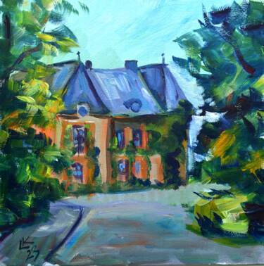 Painting titled "Old house in the pa…" by Lada Kholosho, Original Artwork, Oil Mounted on Cardboard