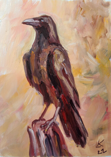 Картина под названием "Black bird" - Lada Kholosho, Подлинное произведение искусства, Масло