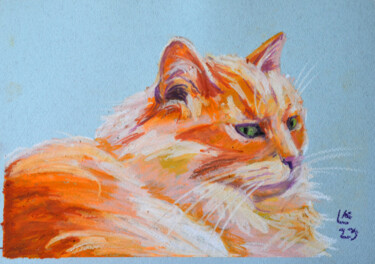 Painting titled "Red cat Rudy" by Lada Kholosho, Original Artwork, Pastel