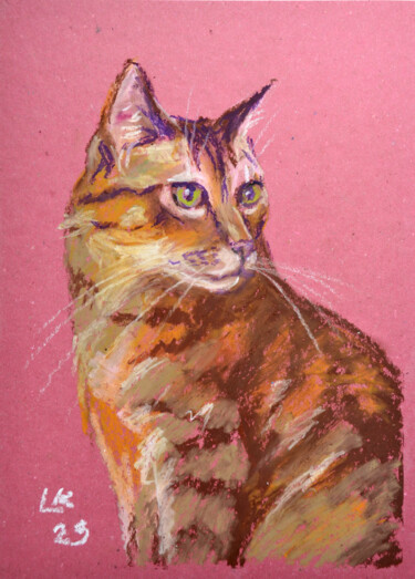 Ζωγραφική με τίτλο "Orange Tabby Cat" από Lada Kholosho, Αυθεντικά έργα τέχνης, Παστέλ
