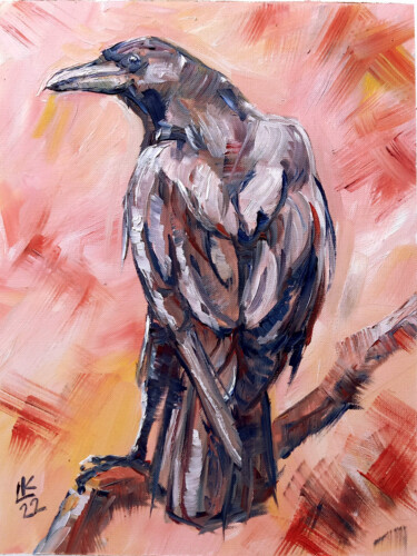 Painting titled "Black raven" by Lada Kholosho, Original Artwork, Oil