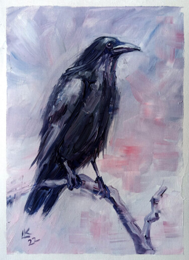 Painting titled "Crow bird" by Lada Kholosho, Original Artwork, Oil