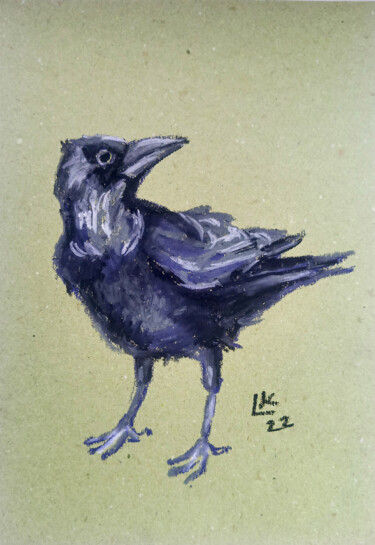 Painting titled "Black crow bird" by Lada Kholosho, Original Artwork, Pastel