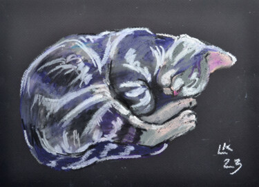 Painting titled "Sweet sleeping kitt…" by Lada Kholosho, Original Artwork, Pastel