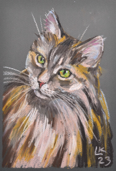 Painting titled "My furry purry frie…" by Lada Kholosho, Original Artwork, Pastel