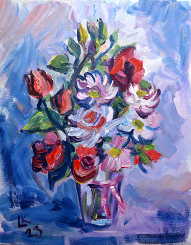 Painting titled "Bouquet of flowers…" by Lada Kholosho, Original Artwork, Oil Mounted on Cardboard