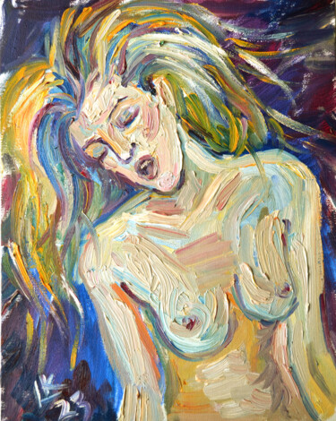 Painting titled "Blonde nude woman" by Lada Kholosho, Original Artwork, Oil