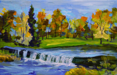 Картина под названием "Autumn landscape wi…" - Lada Kholosho, Подлинное произведение искусства, Акрил