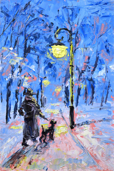 Peinture intitulée "Winter scenery with…" par Lada Kholosho, Œuvre d'art originale, Huile