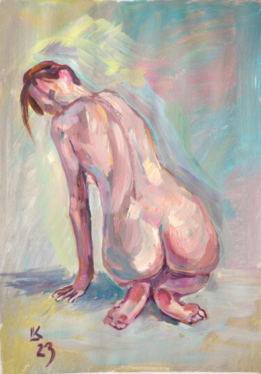 Tekening getiteld "Nude woman sitting…" door Lada Kholosho, Origineel Kunstwerk, Acryl