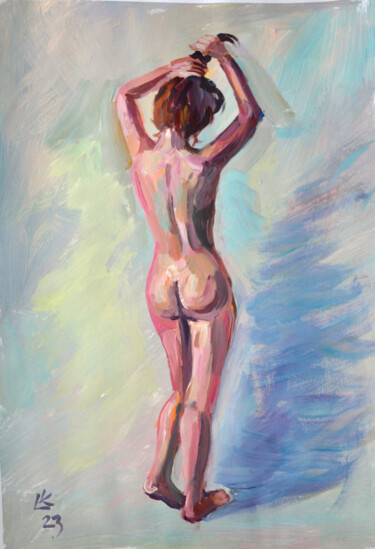 Painting titled "Nude woman standing…" by Lada Kholosho, Original Artwork, Acrylic