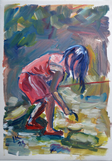 Painting titled "Little girl is fish…" by Lada Kholosho, Original Artwork, Oil