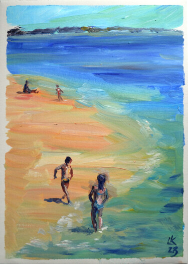 Картина под названием "Sunny day on a beac…" - Lada Kholosho, Подлинное произведение искусства, Масло