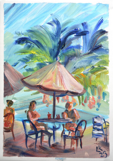 Painting titled "Café Oasis: A Summe…" by Lada Kholosho, Original Artwork, Oil