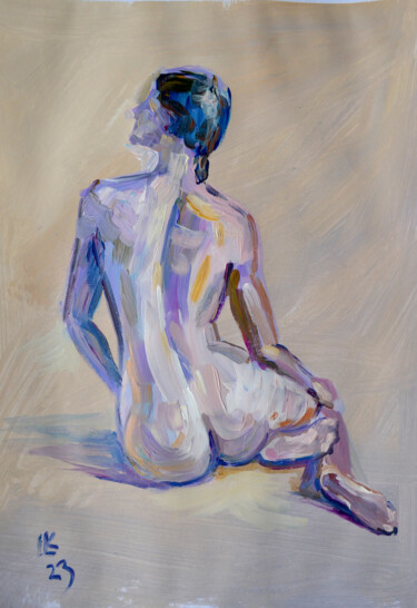 Drawing titled "Slender Nude Woman" by Lada Kholosho, Original Artwork, Acrylic