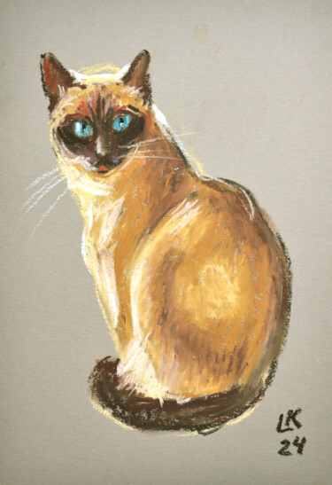 Peinture intitulée "Siamese Cat is Sitt…" par Lada Kholosho, Œuvre d'art originale, Pastel