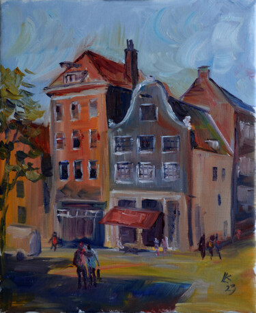 Painting titled "Autumn in Amsterdam" by Lada Kholosho, Original Artwork, Oil Mounted on Wood Stretcher frame