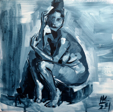 Painting titled "Seated Woman In Mon…" by Lada Kholosho, Original Artwork, Acrylic Mounted on Cardboard