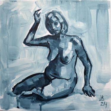 Painting titled "Nude Female Painting" by Lada Kholosho, Original Artwork, Acrylic Mounted on Cardboard