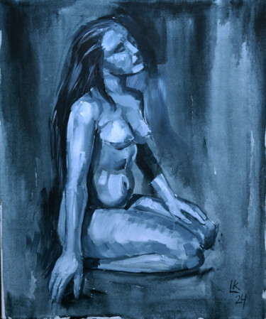 Pintura intitulada "Naked Woman Sitting…" por Lada Kholosho, Obras de arte originais, Acrílico Montado em Armação em madeira